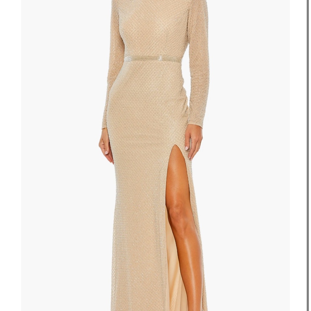Mac Duggal Shimmering Gold Long Sleeve Dress